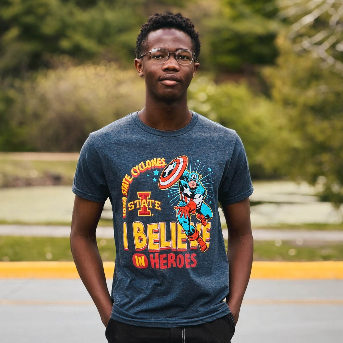 Blue 84 X Marvel I-State Heather Navy Captain America Short Sleeve T-Shirt